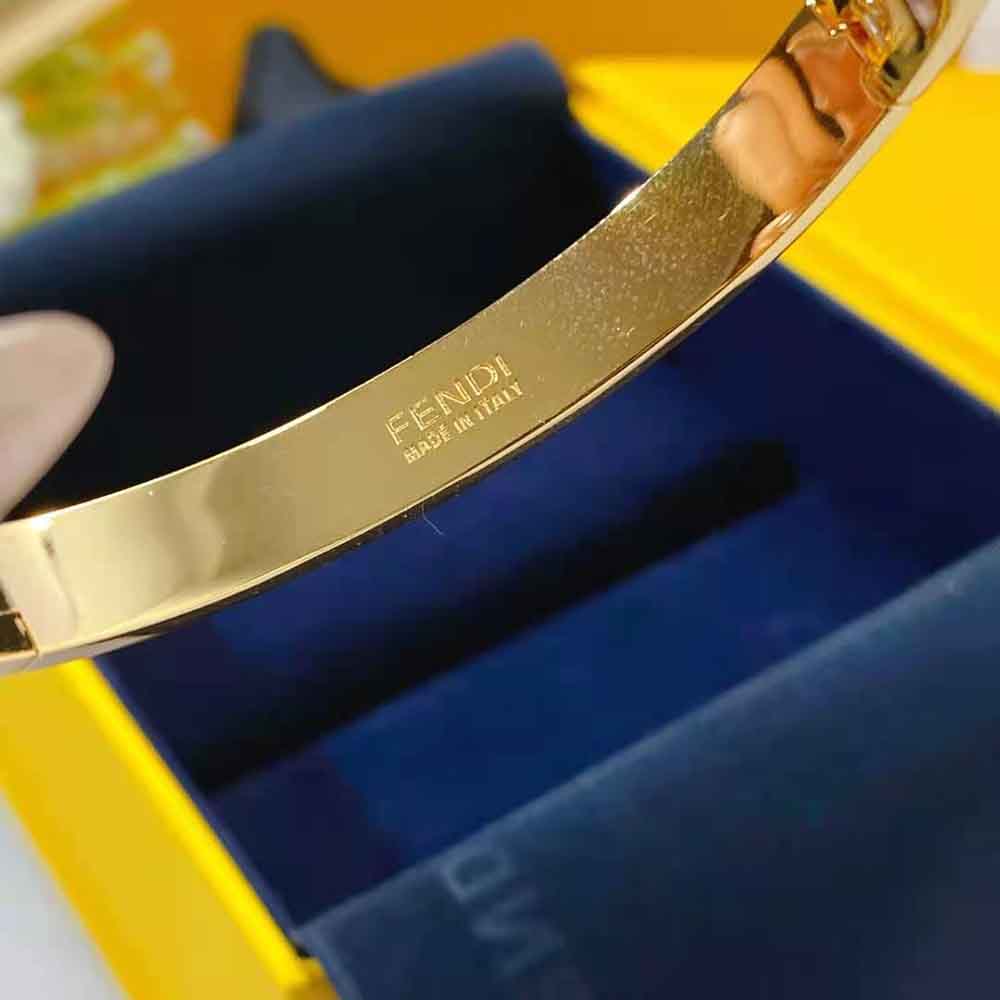 Fendi Women Stiff Narrow-Band FF Bracelet Gold-Colored