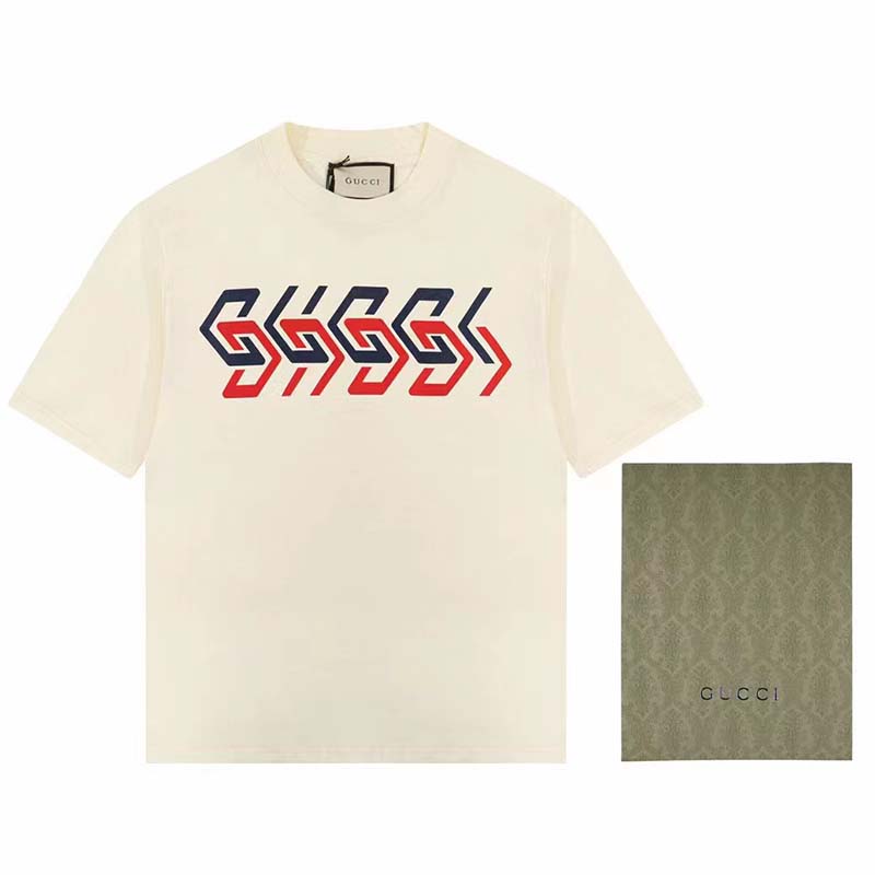 G*u*i gg men cotton jersey t-shirt beige G*u*i mirror print crewneck oversize fit