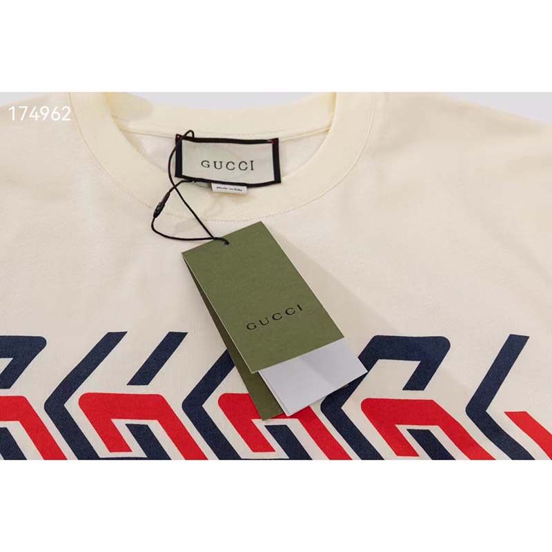 G*u*i gg men cotton jersey t-shirt beige G*u*i mirror print crewneck oversize fit