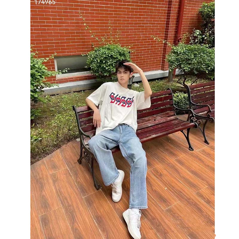 G*u*i gg men cotton jersey t-shirt beige G*u*i mirror print crewneck oversize fit