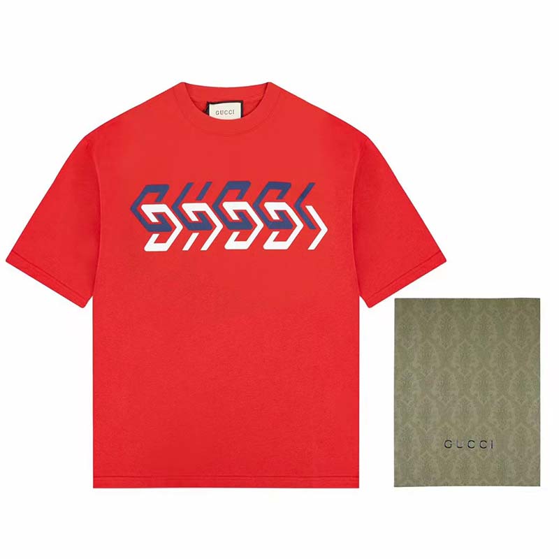G*u*i gg women cotton jersey t-shirt red G*u*i mirror print crewneck oversize fit