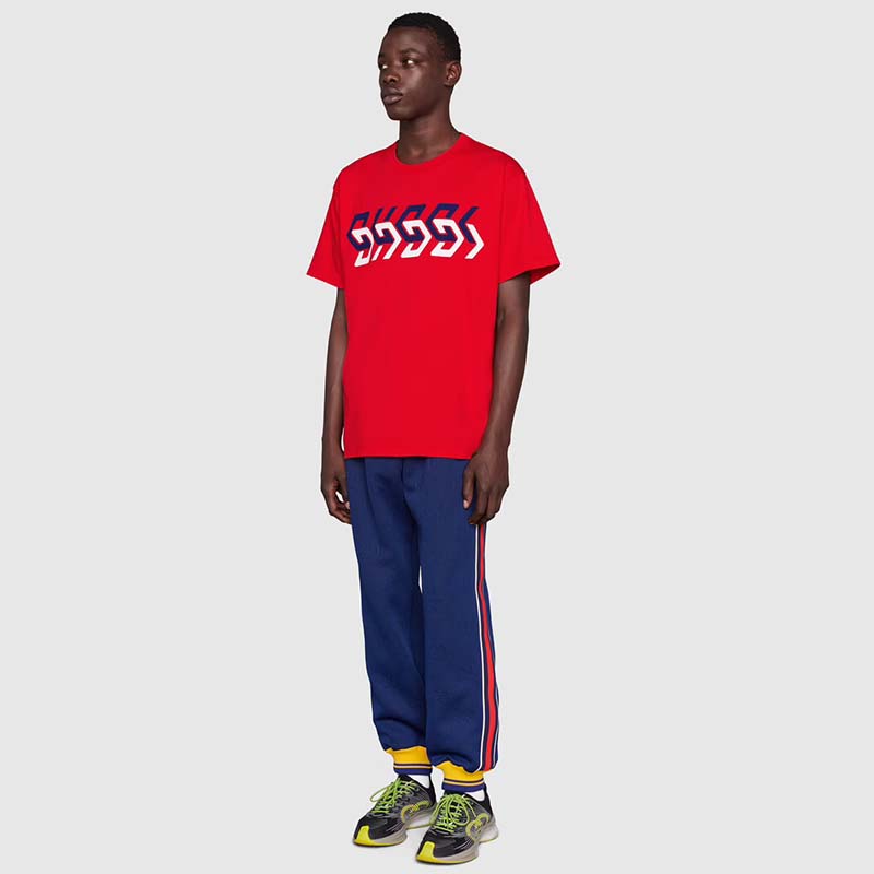 G*u*i gg men cotton jersey t-shirt red G*u*i mirror print crewneck oversize fit