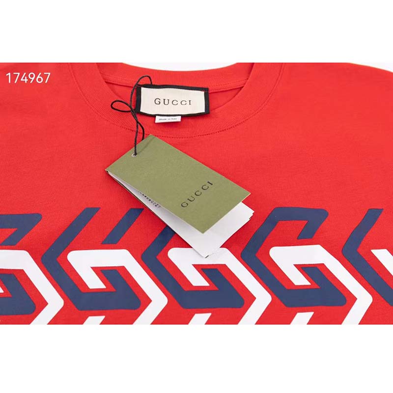 G*u*i gg women cotton jersey t-shirt red G*u*i mirror print crewneck oversize fit
