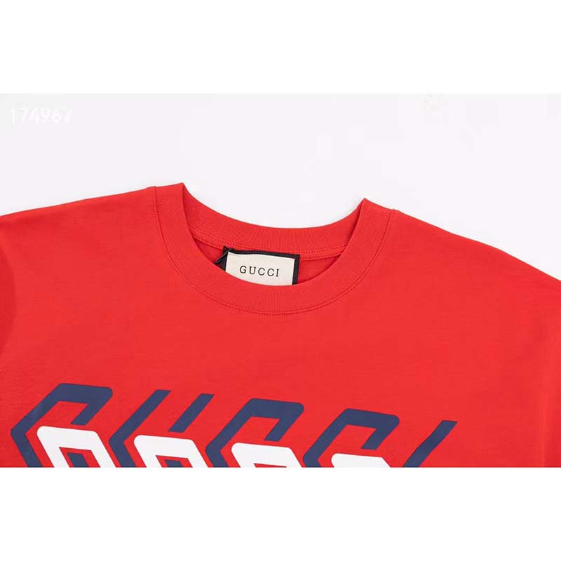 G*u*i gg women cotton jersey t-shirt red G*u*i mirror print crewneck oversize fit