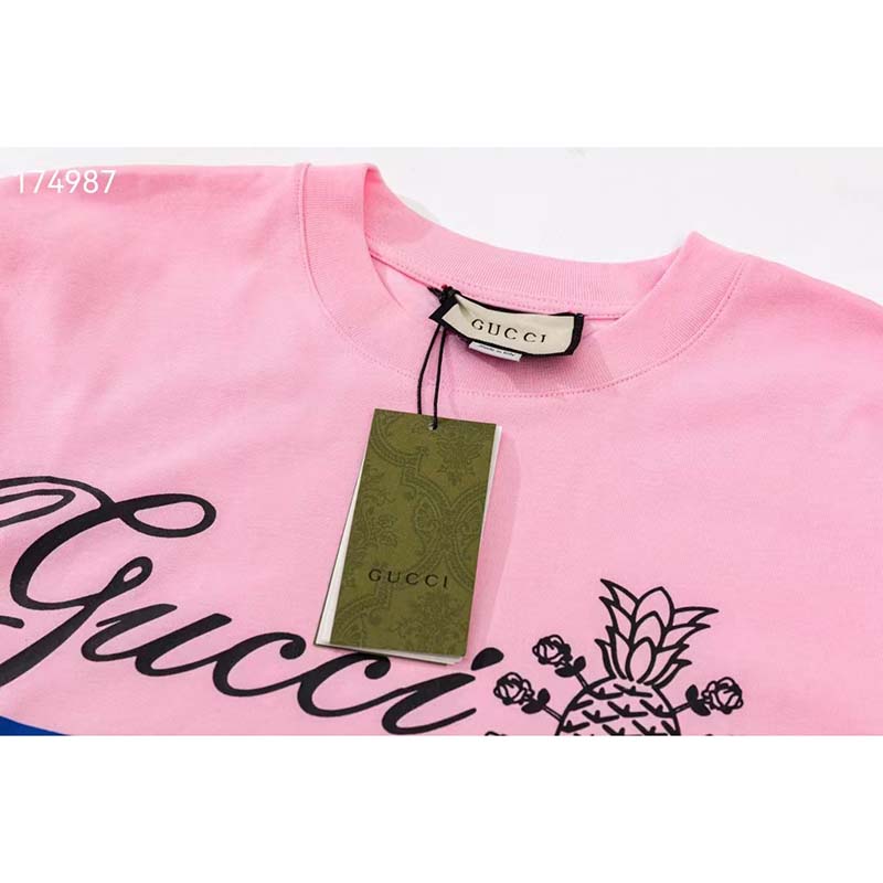 G*u*i gg women G*u*i pineapple cotton t-shirt pink jersey crewneck oversize fit