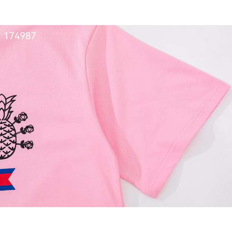 G*u*i gg women G*u*i pineapple cotton t-shirt pink jersey crewneck oversize fit