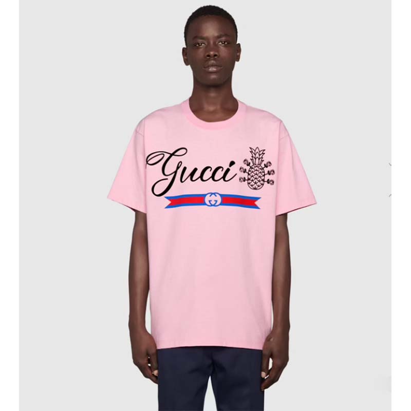 G*u*i gg men G*u*i pineapple cotton t-shirt pink jersey crewneck oversize fit