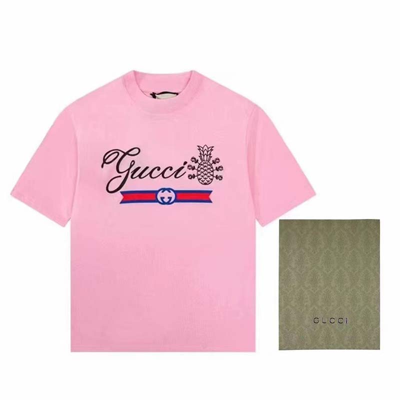 G*u*i gg women G*u*i pineapple cotton t-shirt pink jersey crewneck oversize fit