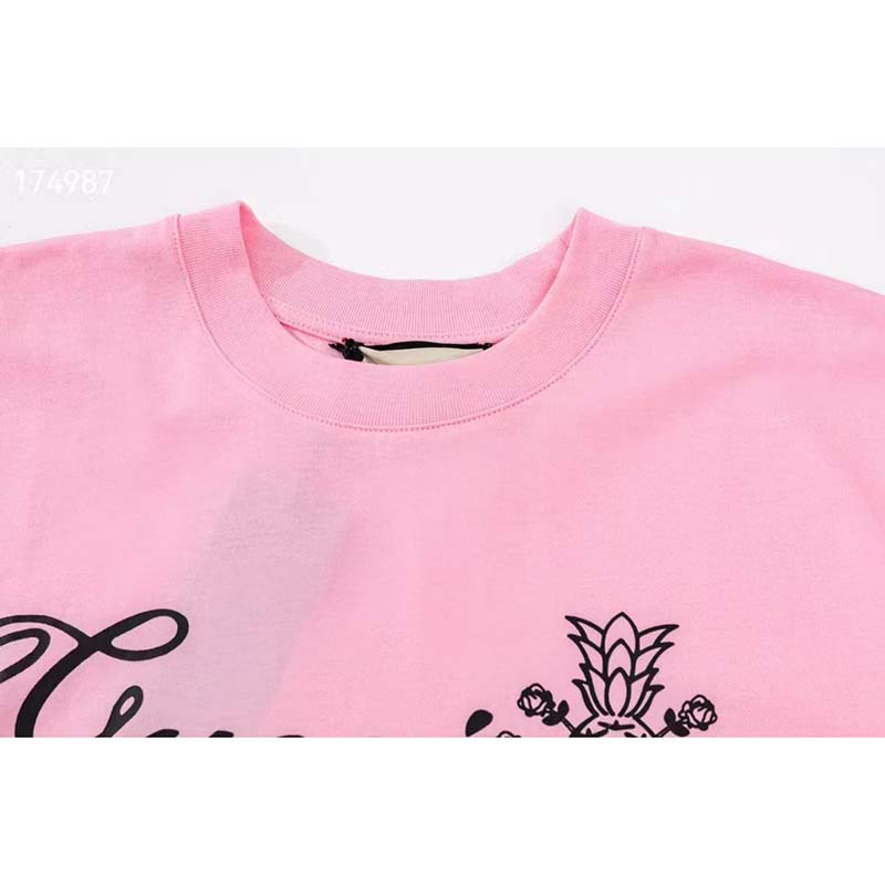 G*u*i gg women G*u*i pineapple cotton t-shirt pink jersey crewneck oversize fit
