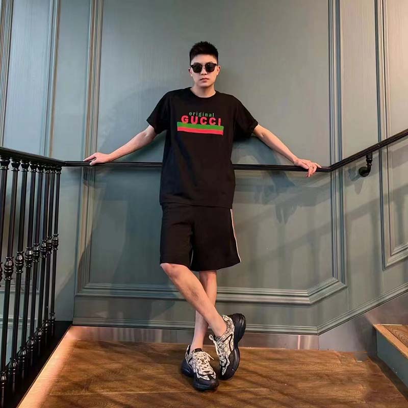 G*u*i gg men original G*u*i print oversize t-shirt black cotton jersey crewneck