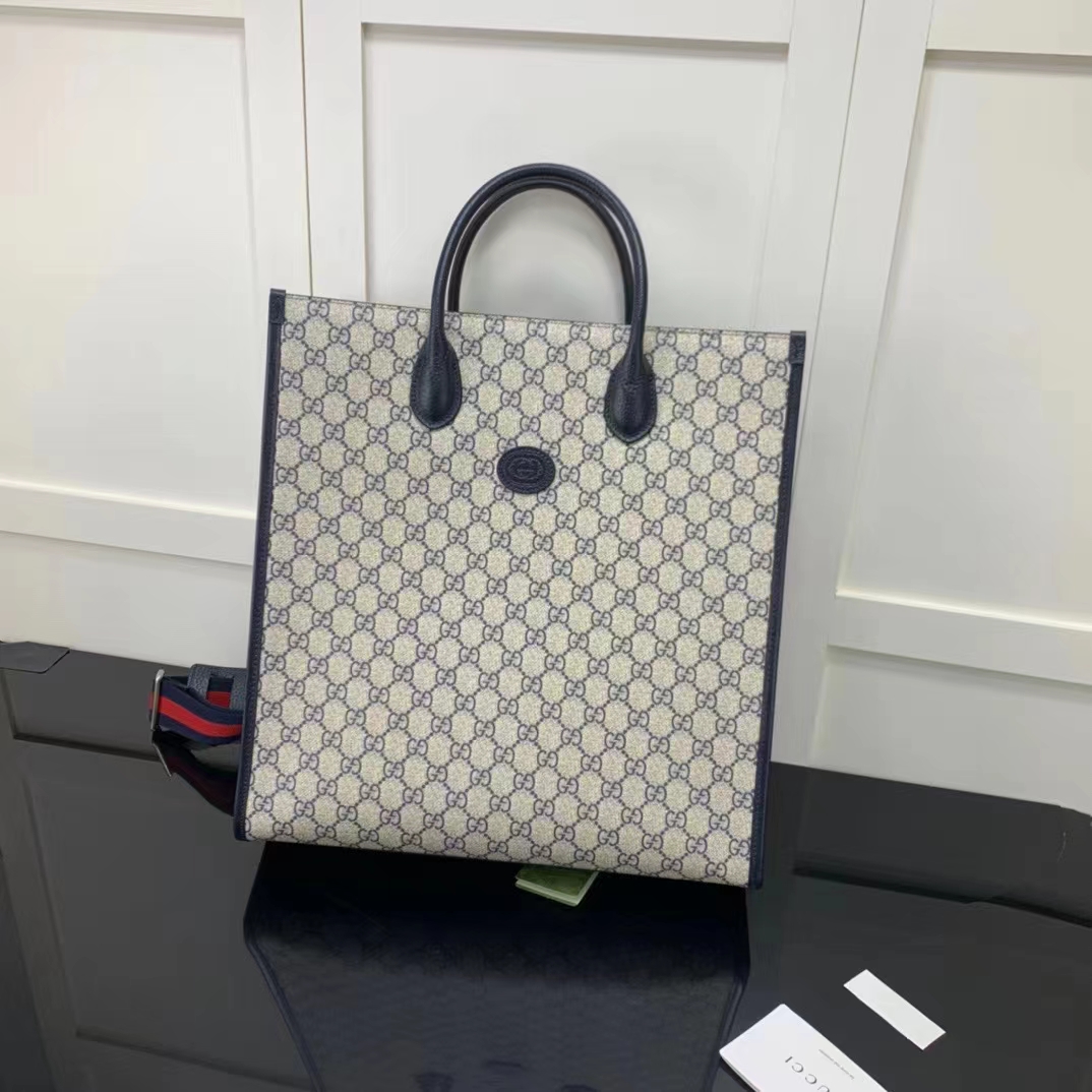 G*u*i gg unisex medium tote bag interlocking g beige blue supreme canvas