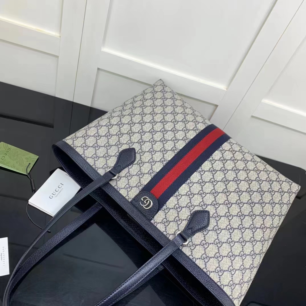 G*u*i gg unisex ophidia medium gg tote bag beige blue supreme canvas