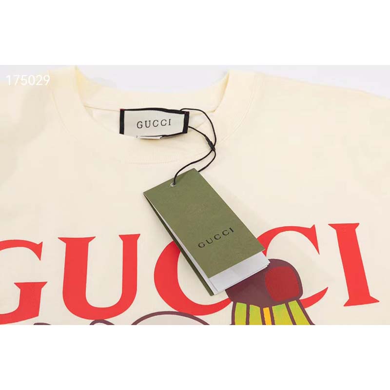 G*u*i gg men bananya cat cotton t-shirt white cotton jersey crewneck oversize fit
