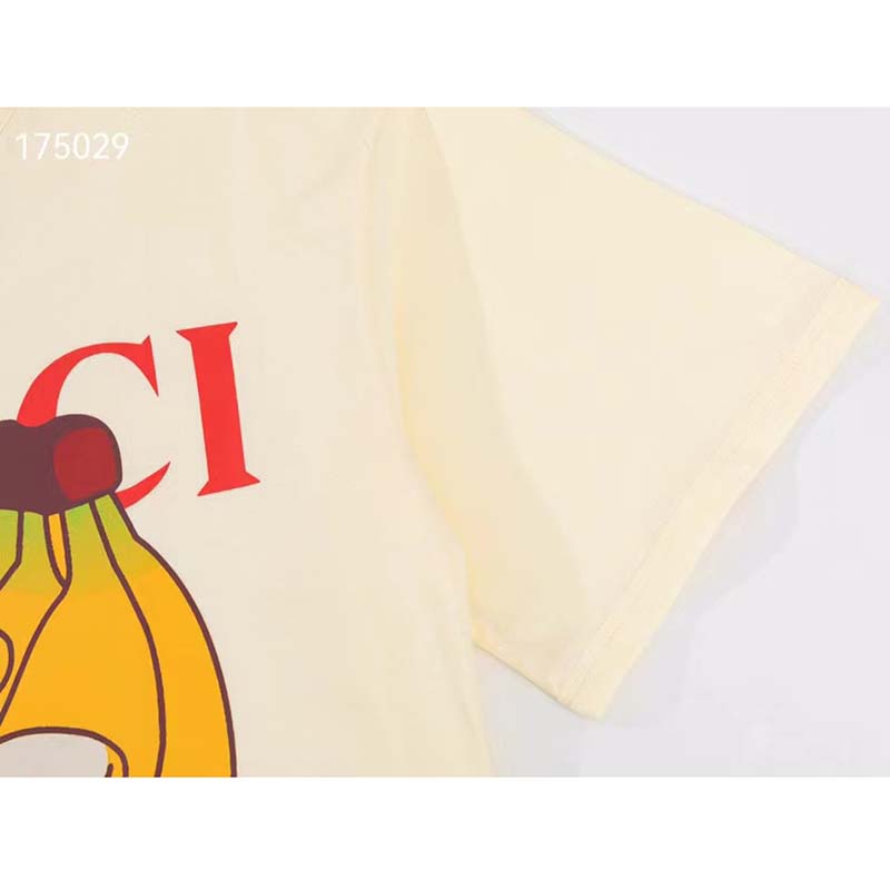 G*u*i gg men bananya cat cotton t-shirt white cotton jersey crewneck oversize fit