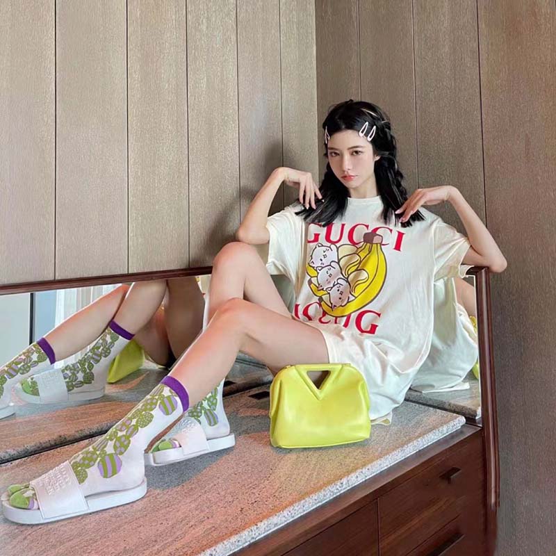 G*u*i gg women bananya cat cotton t-shirt white cotton jersey crewneck oversize fit