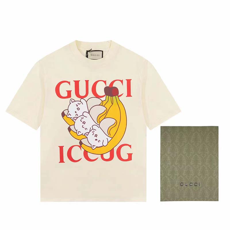 G*u*i gg men bananya cat cotton t-shirt white cotton jersey crewneck oversize fit