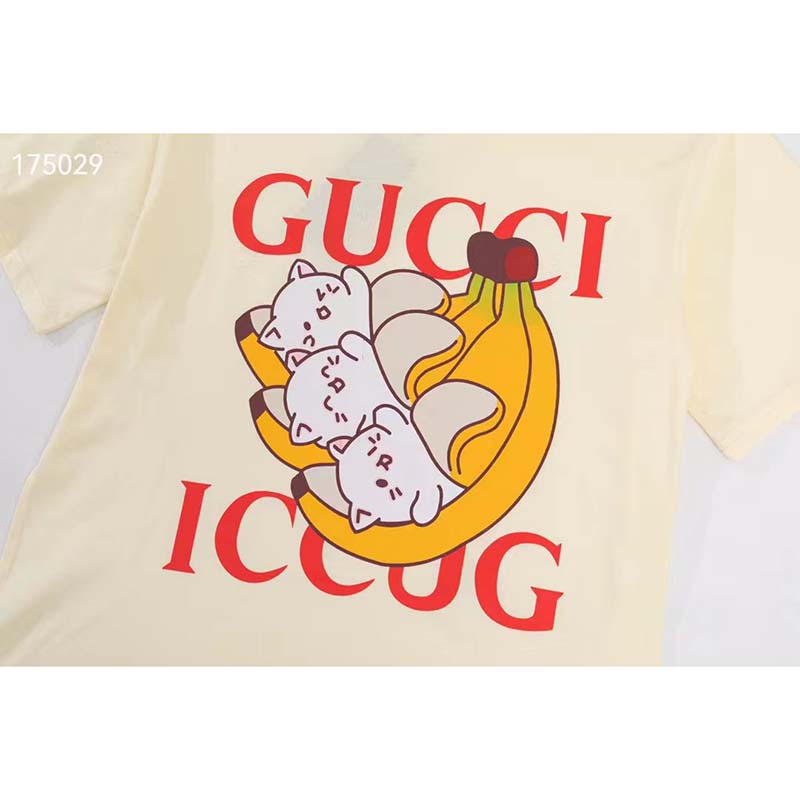 G*u*i gg men bananya cat cotton t-shirt white cotton jersey crewneck oversize fit