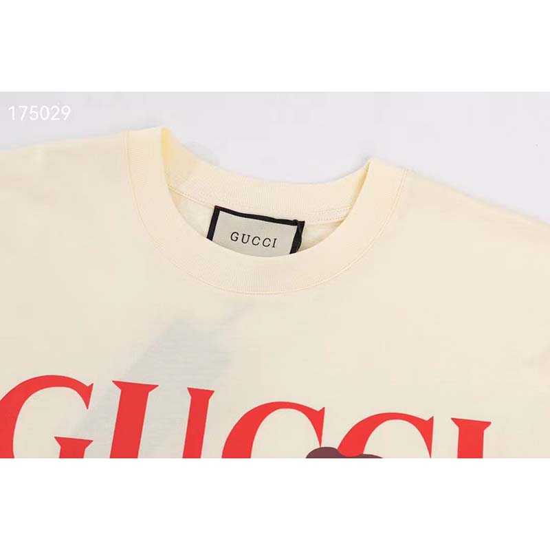 G*u*i gg men bananya cat cotton t-shirt white cotton jersey crewneck oversize fit