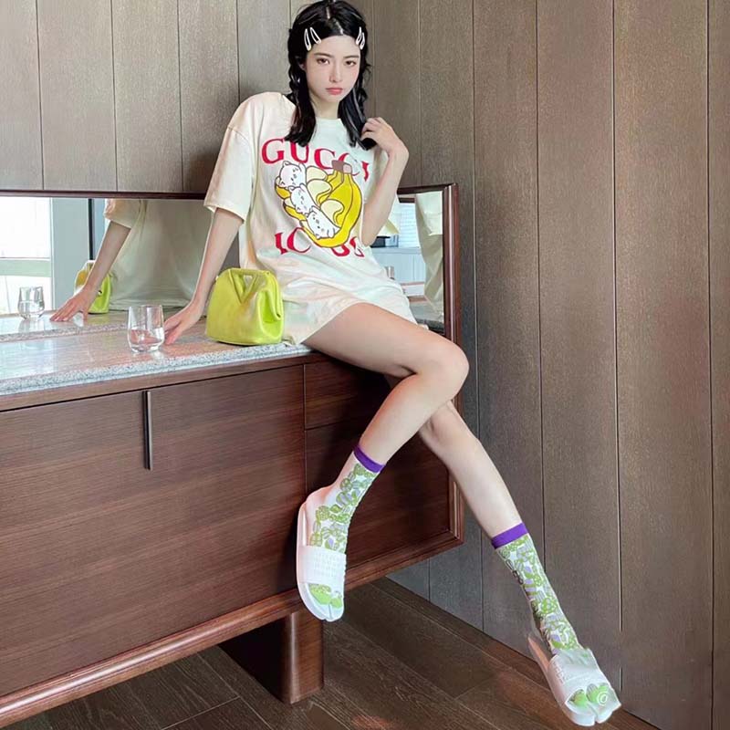 G*u*i gg women bananya cat cotton t-shirt white cotton jersey crewneck oversize fit