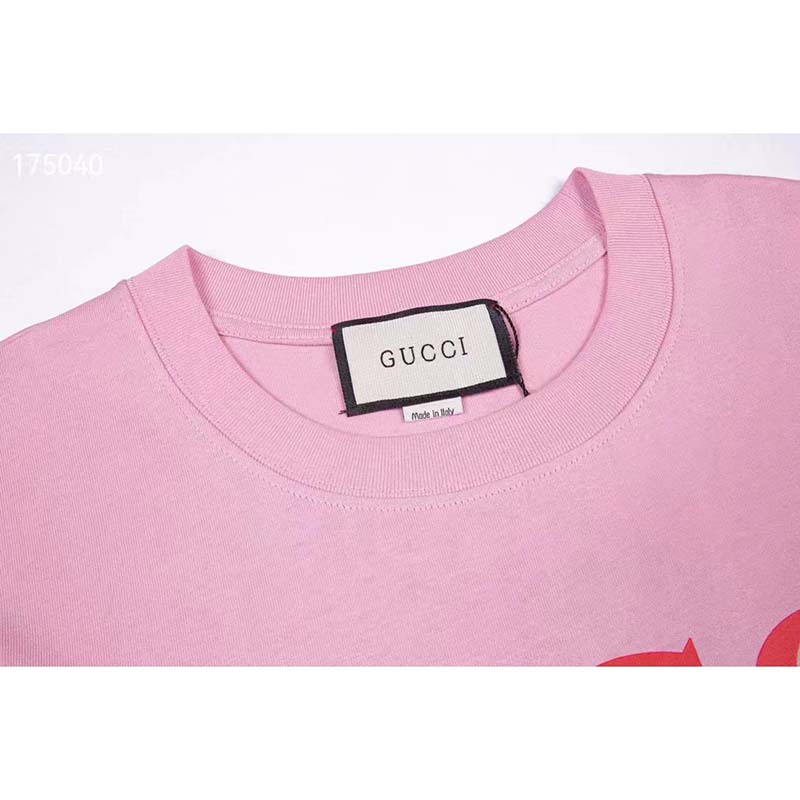 G*u*i gg women bananya cotton t-shirt pink jersey crewneck oversize fit