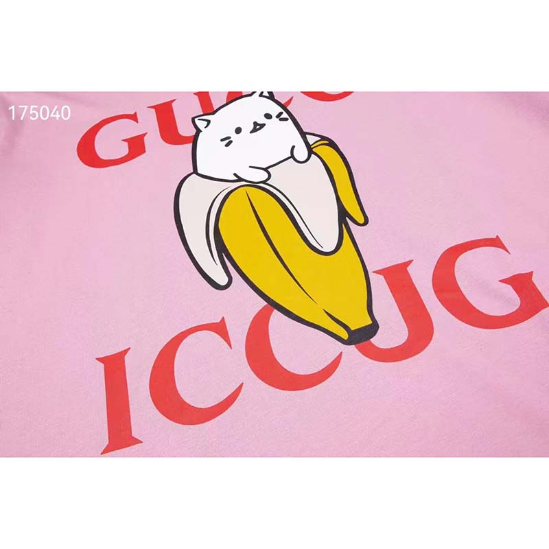 G*u*i gg women bananya cotton t-shirt pink jersey crewneck oversize fit