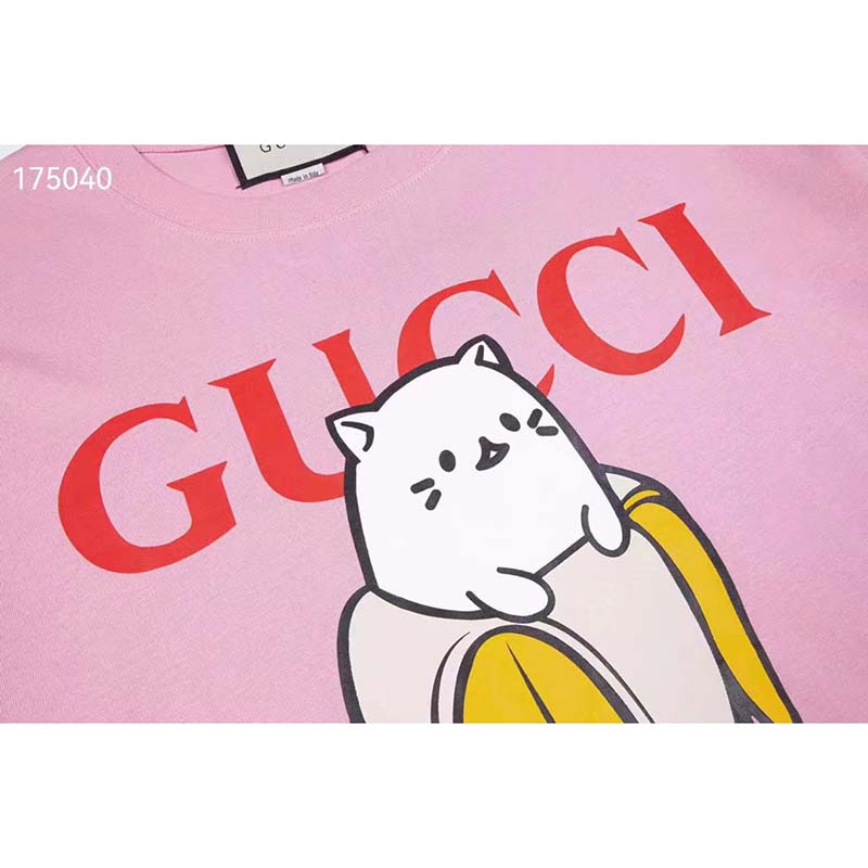G*u*i gg women bananya cotton t-shirt pink jersey crewneck oversize fit