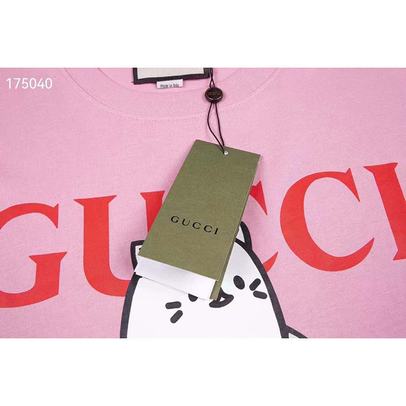 G*u*i gg women bananya cotton t-shirt pink jersey crewneck oversize fit