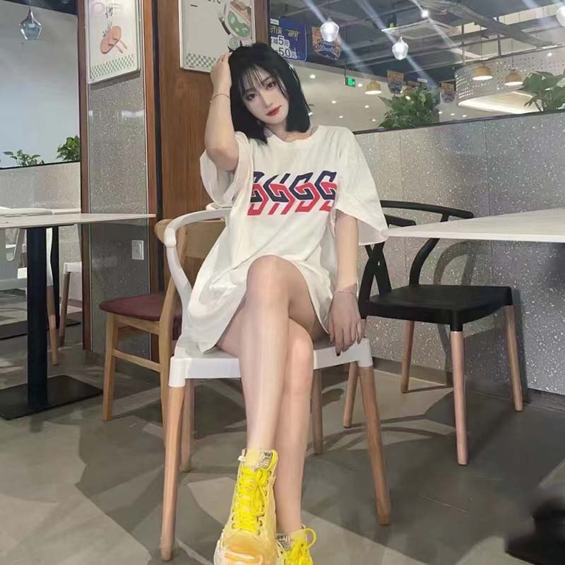 G*u*i gg women cotton jersey t-shirt beige G*u*i mirror print crewneck oversize fit