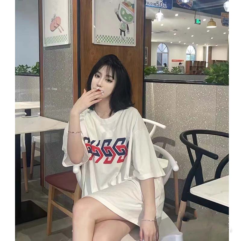 G*u*i gg women cotton jersey t-shirt beige G*u*i mirror print crewneck oversize fit