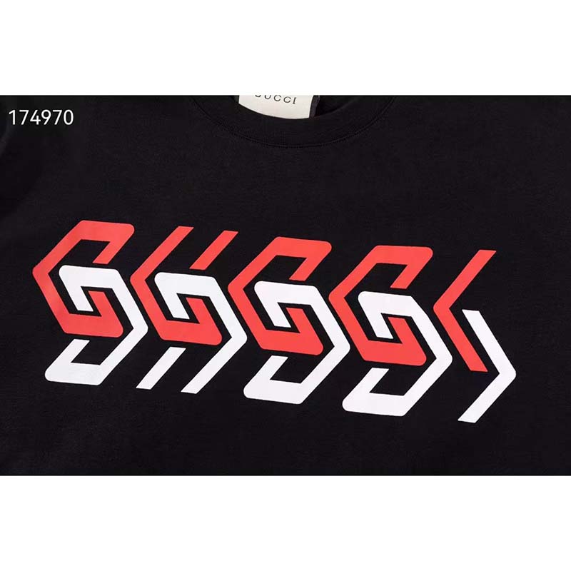 G*u*i gg women cotton jersey t-shirt black G*u*i mirror print crewneck oversize fit