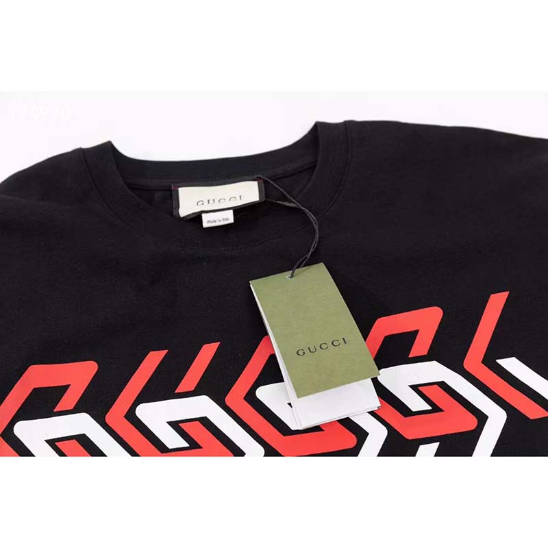 G*u*i gg women cotton jersey t-shirt black G*u*i mirror print crewneck oversize fit