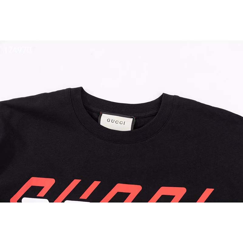 G*u*i gg women cotton jersey t-shirt black G*u*i mirror print crewneck oversize fit