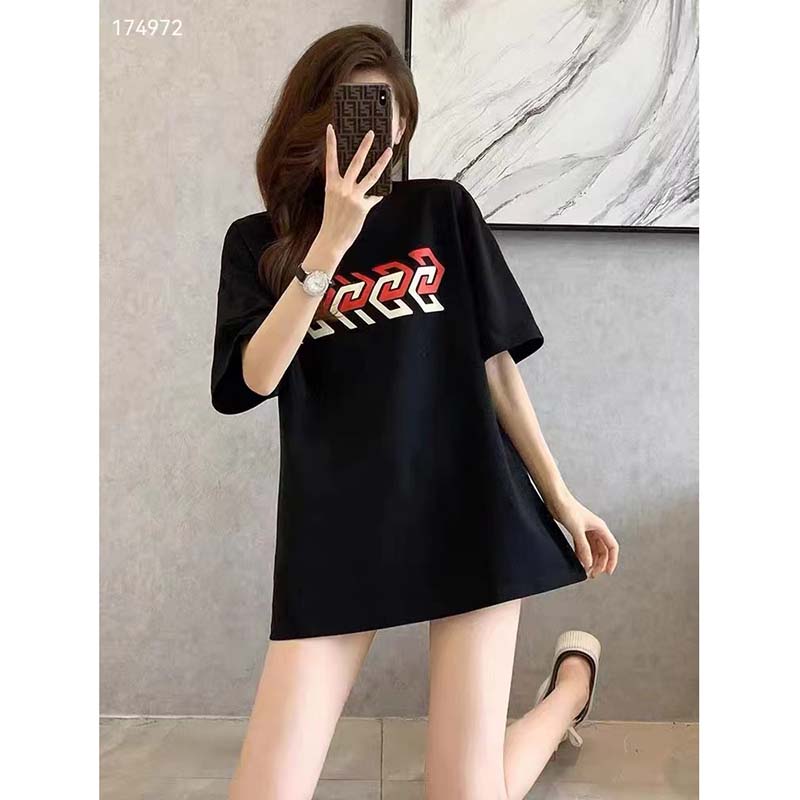 G*u*i gg women cotton jersey t-shirt black G*u*i mirror print crewneck oversize fit