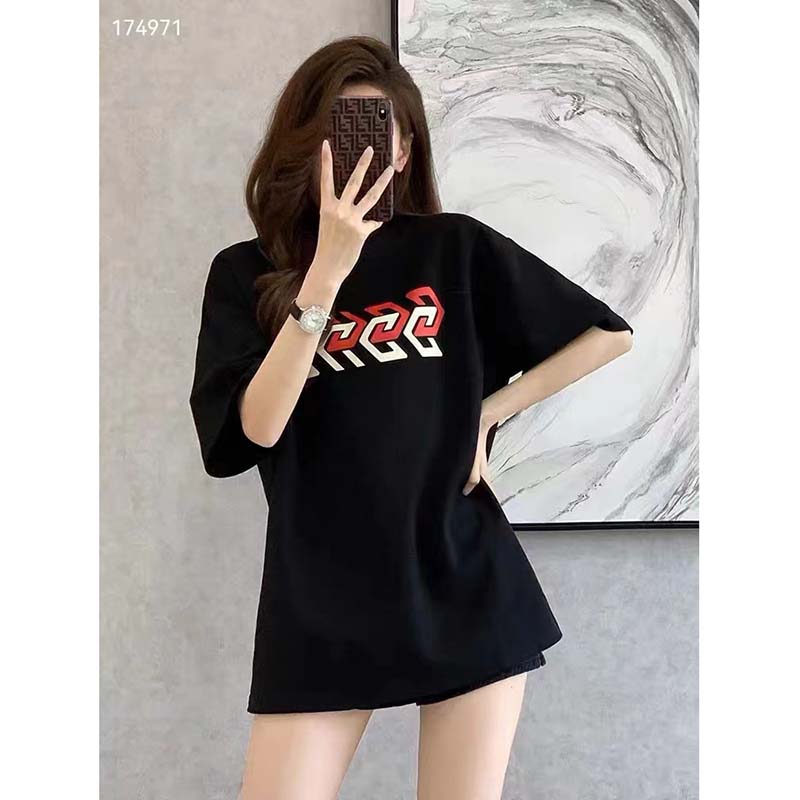 G*u*i gg women cotton jersey t-shirt black G*u*i mirror print crewneck oversize fit
