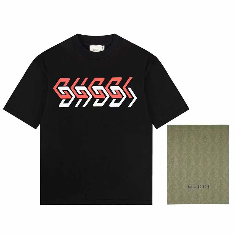 G*u*i gg women cotton jersey t-shirt black G*u*i mirror print crewneck oversize fit