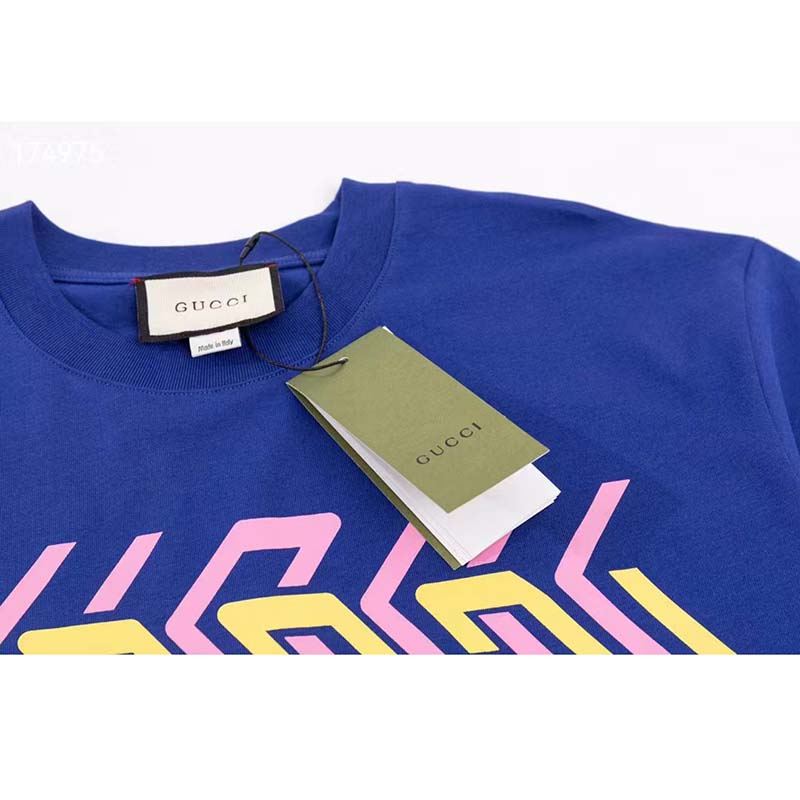 G*u*i gg women cotton jersey t-shirt blue G*u*i mirror print crewneck oversize fit