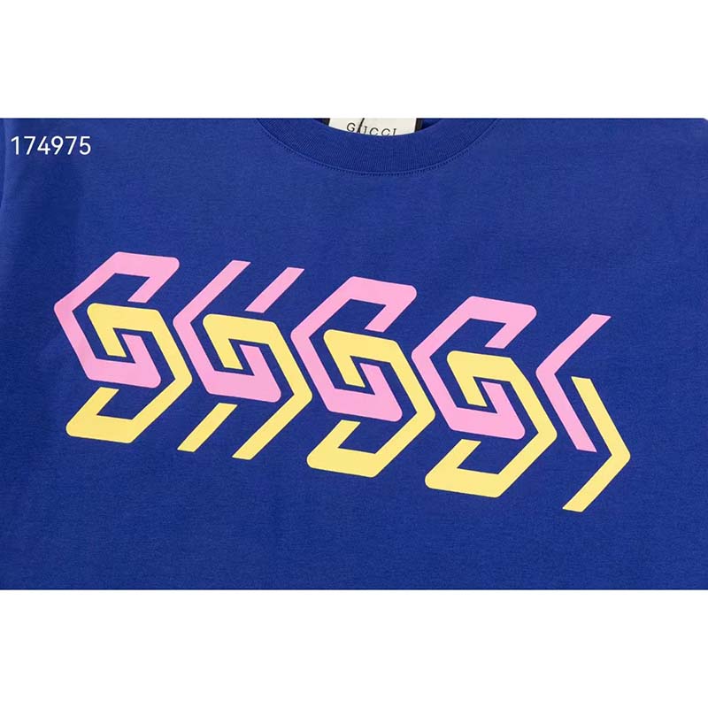 G*u*i gg women cotton jersey t-shirt blue G*u*i mirror print crewneck oversize fit