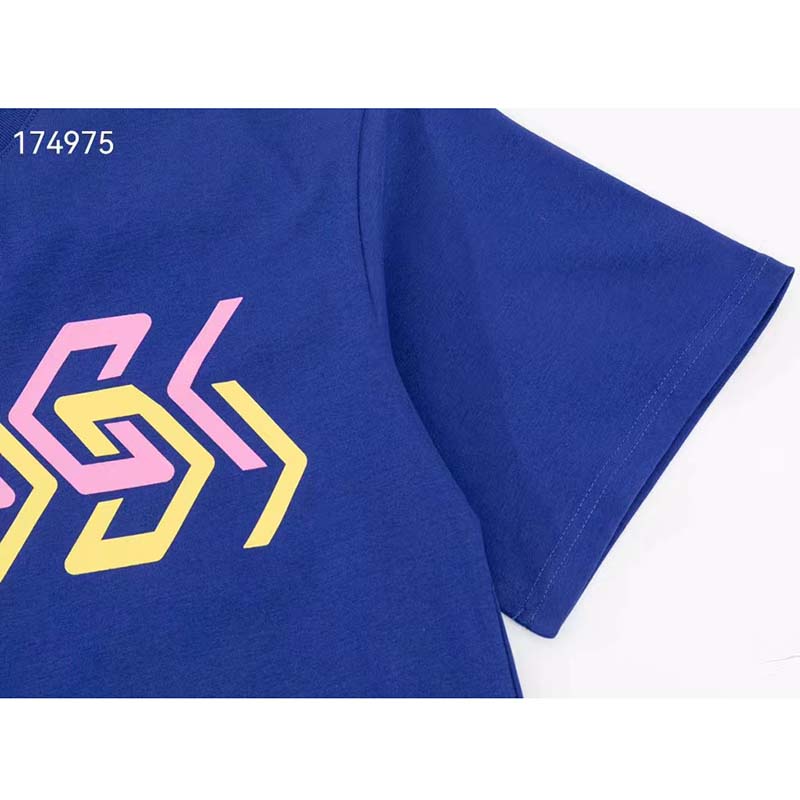 G*u*i gg women cotton jersey t-shirt blue G*u*i mirror print crewneck oversize fit