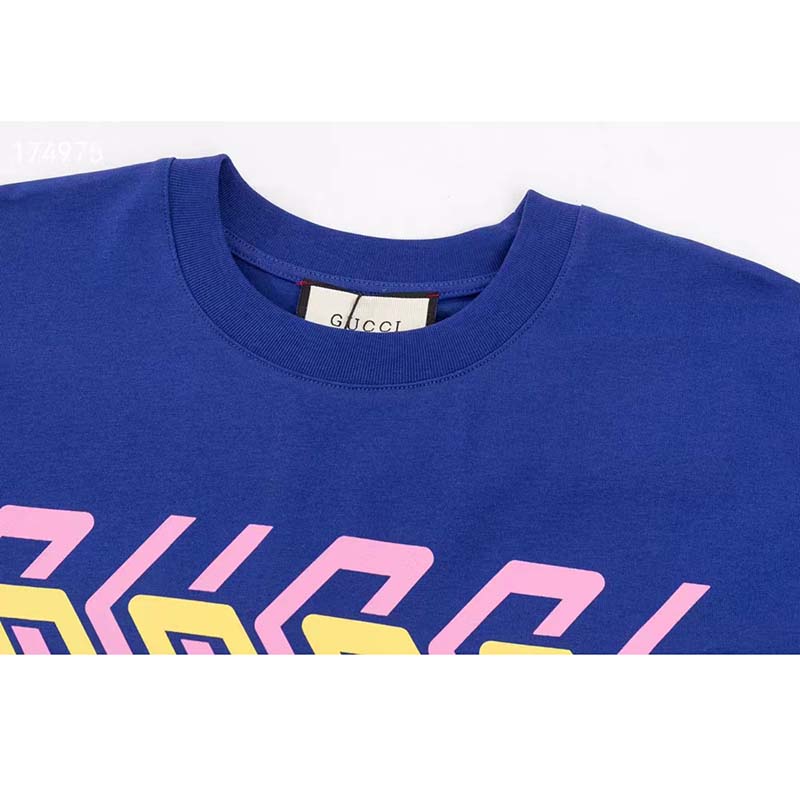 G*u*i gg women cotton jersey t-shirt blue G*u*i mirror print crewneck oversize fit