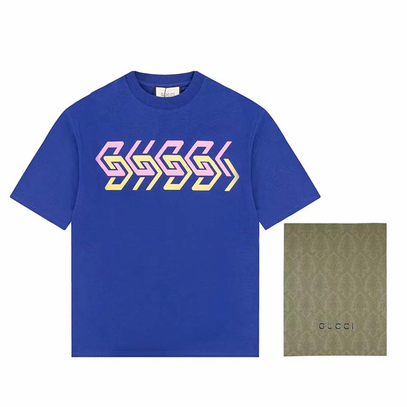 G*u*i gg women cotton jersey t-shirt blue G*u*i mirror print crewneck oversize fit
