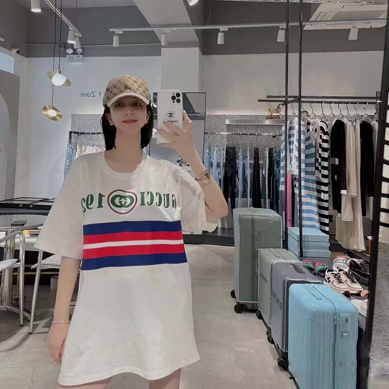 G*u*i gg women cotton t-shirt white cotton jersey crewneck oversize