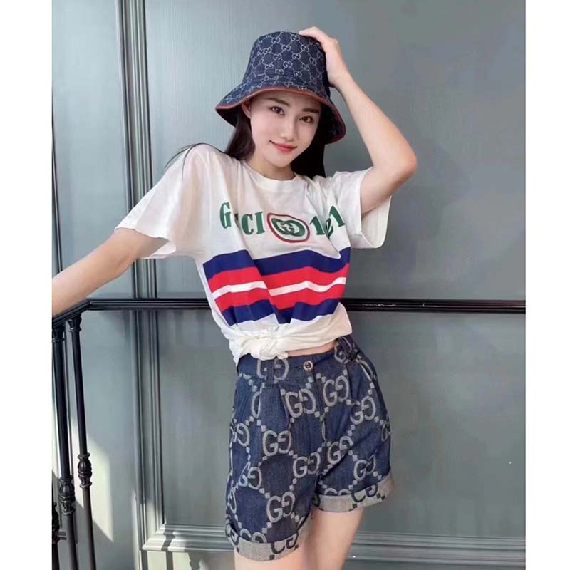 G*u*i gg women cotton t-shirt white cotton jersey crewneck oversize