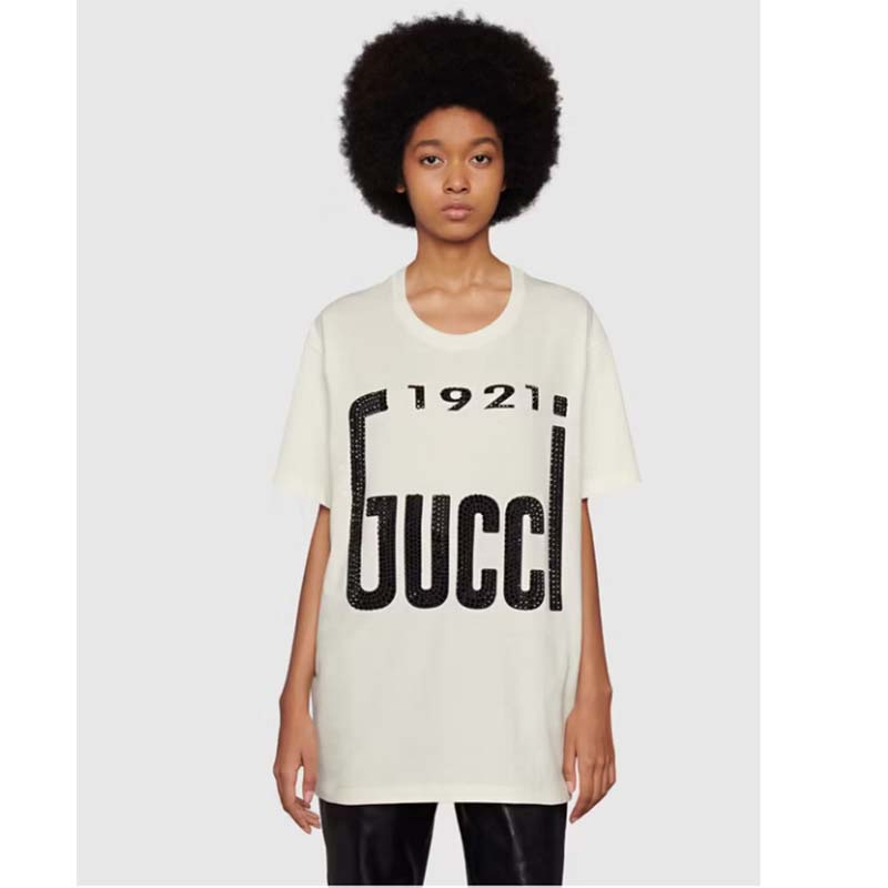 G*u*i gg women crystal 1921 G*u*i cotton t-shirt crewneck oversize fit