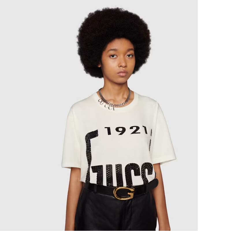 G*u*i gg women crystal 1921 G*u*i cotton t-shirt crewneck oversize fit