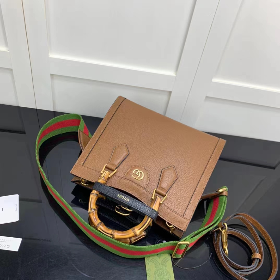 G*u*i gg women diana small tote bag double g brown cuir leather
