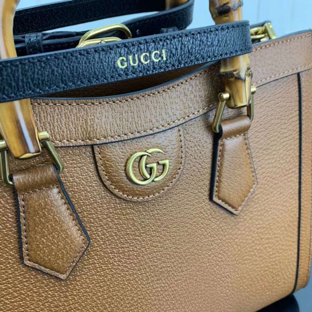 G*u*i gg women diana small tote bag double g brown cuir leather