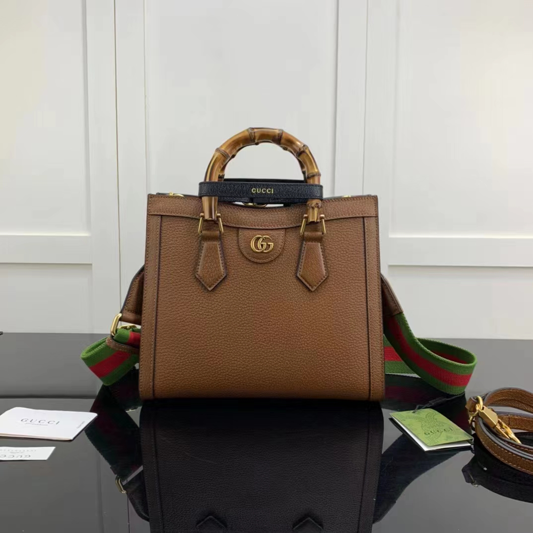 G*u*i gg women diana small tote bag double g brown cuir leather