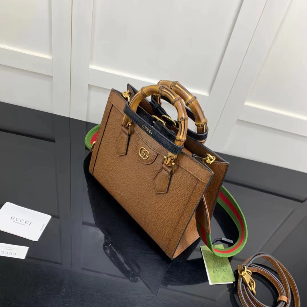 G*u*i gg women diana small tote bag double g brown cuir leather