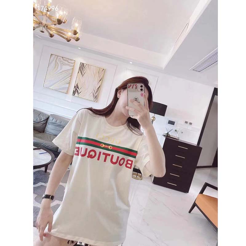 G*u*i gg women G*u*i boutique print oversize t-shirt white cotton jersey crewneck