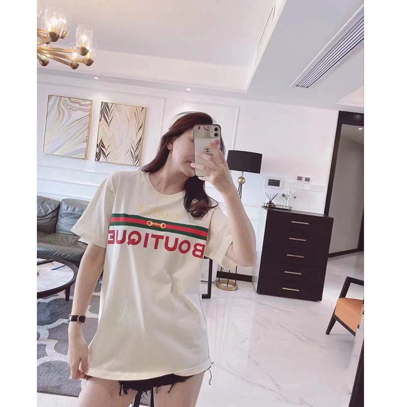 G*u*i gg women G*u*i boutique print oversize t-shirt white cotton jersey crewneck